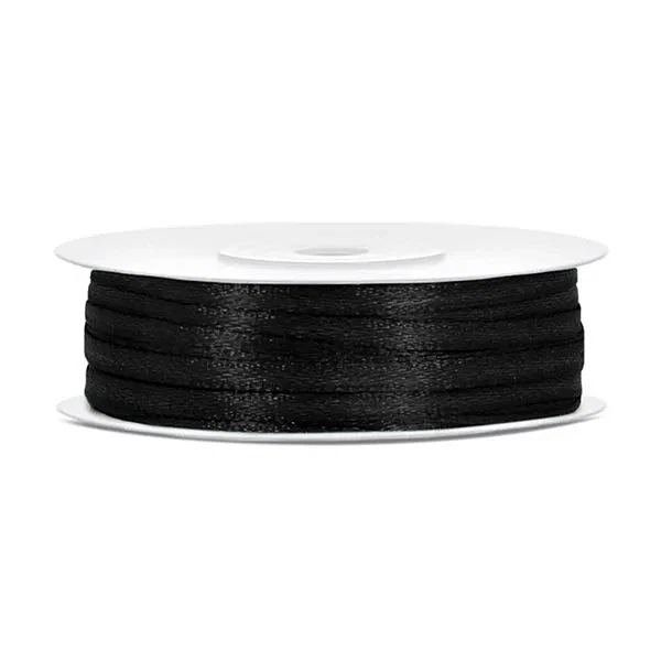 Satinbånd sort 3mm x 50m bånd og sløjfer