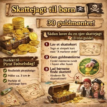 Infografik skattejagt til børn med 30 pirat guldmønter guide til pirat fødselsdag