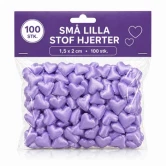 Små lilla stof hjerter 1,5 x 2 cm 100 stk til bordpynt, bryllup og romantisk borddekoration
