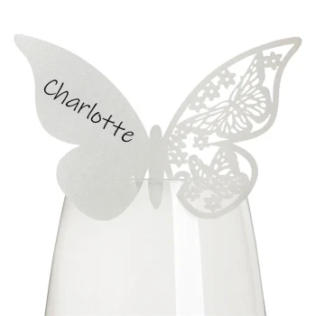 Bordkort Sommerfugl sølv perlemor, 10 stk. bordpynt