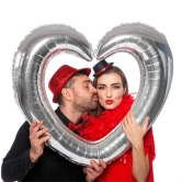 Folieballon Hjerte selfie-ramme sølv 70cm x 80cm festbilleder