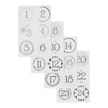 Stickers Kalendertal til pakkekalender hvid/sølv 1-24 jul