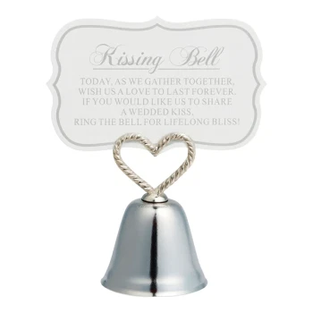 Kysseklokke / bordkortholder incl. kort sølv bryllupspynt