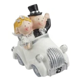 Figur Sølvbryllupspar i bryllupsbil 7cm sølvbryllupspynt