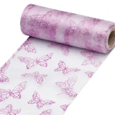 Organza Sommerfugle med glimmer lilla 14,5cm x 10m borddækning
