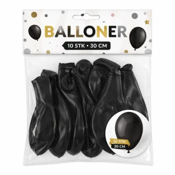 Sorte balloner 30 cm 10 stk i pakke – sorte latex balloner til fest og fødselsdag