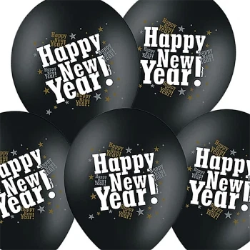 Balloner Happy New Year sort 30cm, 50 stk. nytårspynt