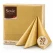 Sovie tissue servietter i guld 33x33 cm, 20 stk, foldet serviet foran original emballage
