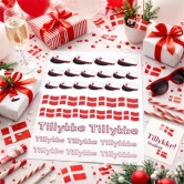 Stickers Student Rød brugt til studenterfest med gaver, Dannebrog, champagne og teksten Tillykke