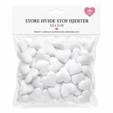 Store hvide stofhjerter 3,5x3 cm i pose med 100 stk til bryllup og romantisk bordpynt