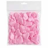 Packshot af store lyserøde stof hjerter 3,5x2 cm 50 stk til bordpynt, bryllup og romantisk dekoration