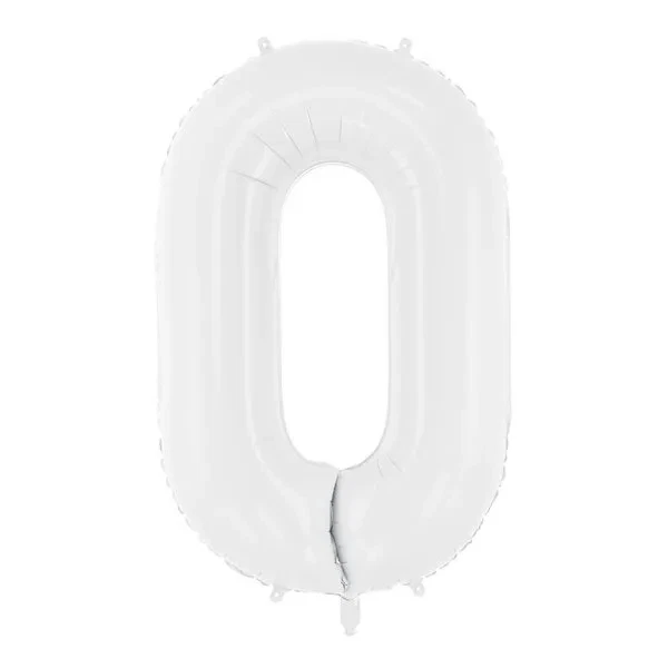 Folieballon tal 0 hvid 86cm festpynt
