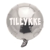 Folieballon Tillykke hvid/sølv 44cm fødselsdagsballon