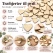 Infografik med 50 træhjerter til pynt i naturtræ, 2 x 2 cm, til bryllupsbordpynt, gavepynt og kreative DIY-projekter.