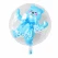 Transparent ballon med lyseblå ballonbamse indeni til babyshower, barnedåb og fejring af en nyfødt dreng.