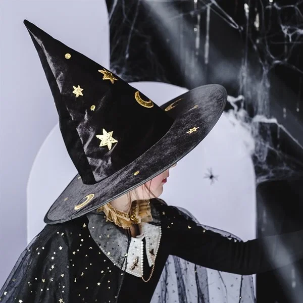 Heksehat Halloween sort/guld udklædning