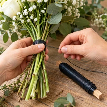 Blå udglødet vindseltråd bruges til blomsterbinding af buket